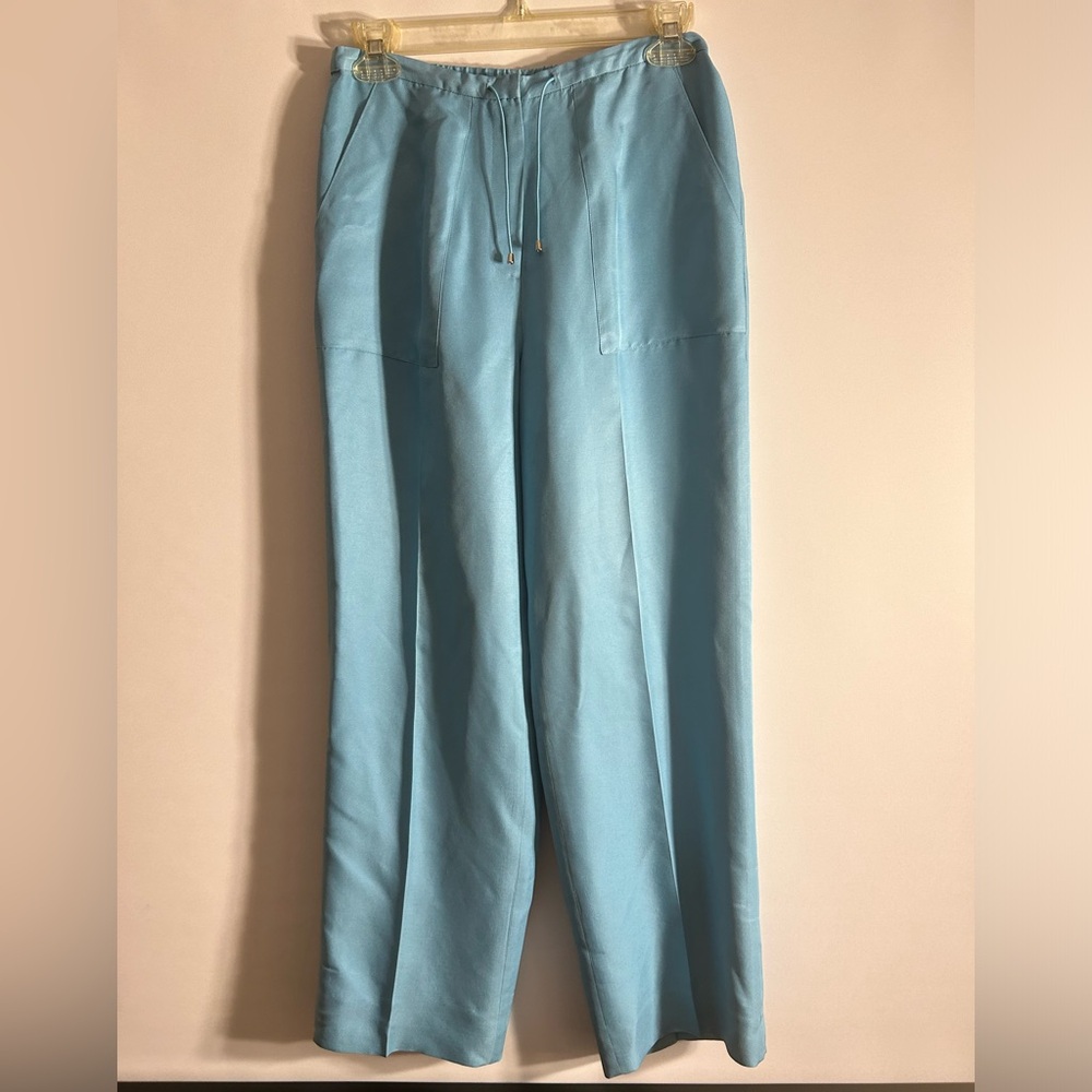 DUE PER DUE WOMEN’S BLUE SILK AND WOOL LINED TROUSERS HALF ELASTIC WAIST SIZE 6P